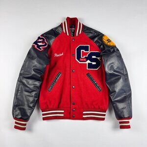 Varsity Letterman Jacket Small Red Wool Leather Custom Rachel